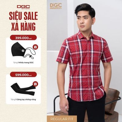 Áo Sơ Mi Nam Ngắn Tay DGC Dáng suông Regular, Họa Tiết Kẻ Caro Chất Vải Cao Cấp Thoáng Mát-SASNBC21M