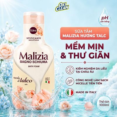 Sữa Tắm Malizia Talco Hương Phấn Thơm Nhẹ Nhàng Thanh Lịch Làm Sạch Dịu Nhẹ Mềm Da Cho Nữ 1000ml/chai
