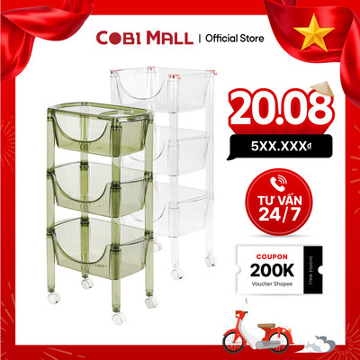 Kệ Nhựa Trong Suốt Lưu Trữ 3 Tầng, Có Bánh Xe Tiện Lợi Cho Phòng Khách, Nhà Bếp - Cobi Home