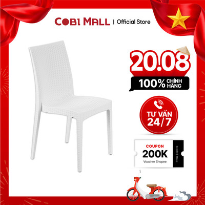 Ghế Nhựa Đúc Liền Khối Cao Cấp, Lưng Cao, Giả mây, Không Tay Vịn, Màu Trắng - Cobihome