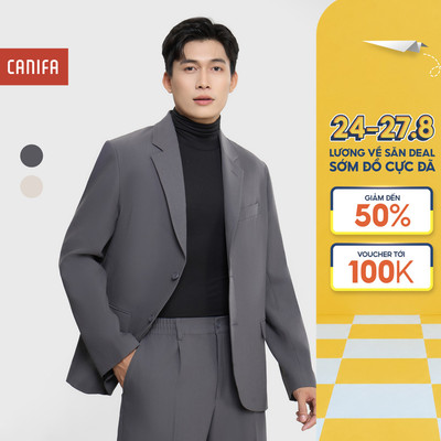 Áo khoác blazer nam CANIFA cổ vest dài tay hai cúc 8OT25W007
