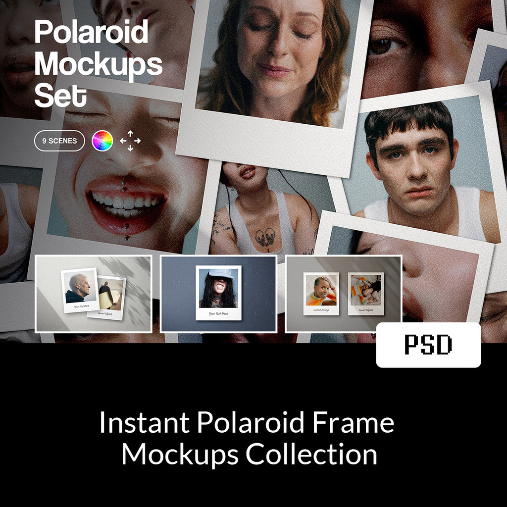 9 Tối Giản Retro Polaroid Polaroid Khung Ảnh Thiết Kế Hình Ảnh Hiển Thị Bộ Mẫu PSD