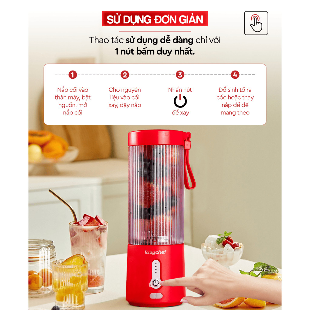 ☀ [HỎA TỐC] Máy xay sinh tố cầm tay 𝗟𝗮𝘇𝘆𝗰𝗵𝗲𝗳 𝘅𝗮𝘆 𝗱̄𝗮́ nhuyễn mịn, bảo hành chính hãng 12 tháng ☀