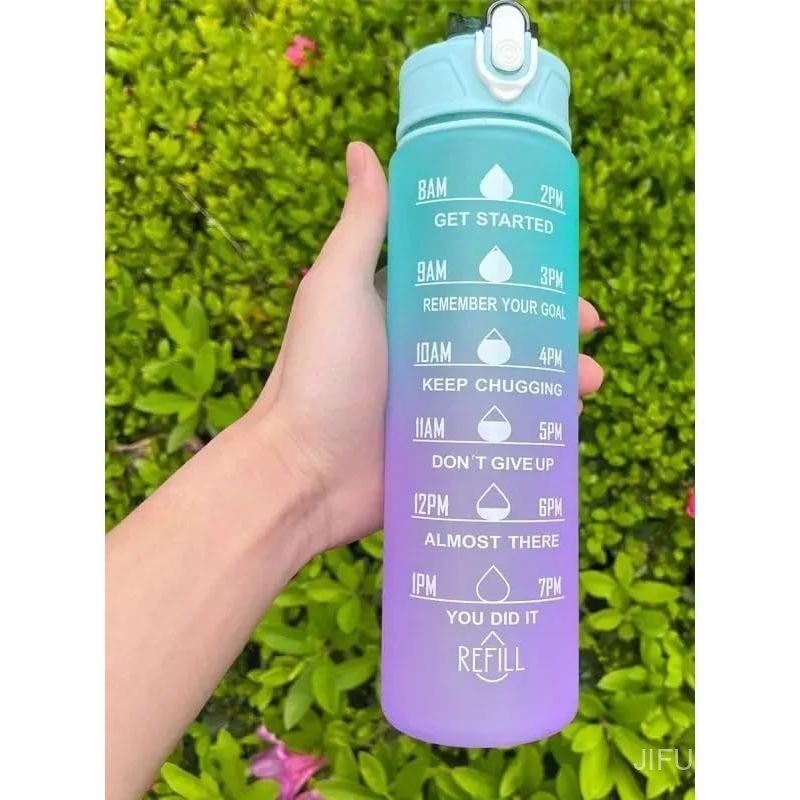 Motivational Drinking Water Bottle with Time Marker & Stickers – 900ml Gradient Blue & Purple Leakpr