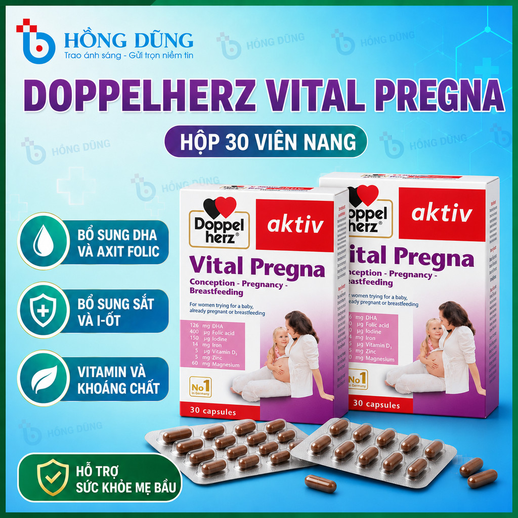 Combo 02 hộp viên uống bổ sung Vitamin và khoáng chất cho bà bầu Doppelherz Aktiv Vital Pregna (02 h