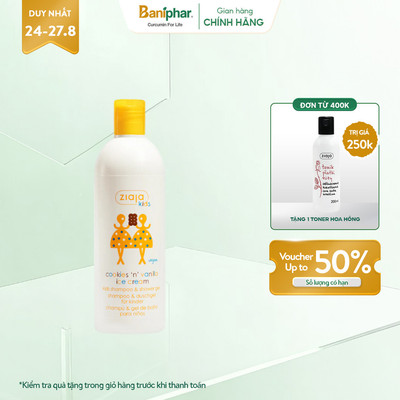 Tắm Gội 2in1 Dành Cho Trẻ Từ 3 Tuổi Ziaja Kids 400ml Làm Sạch Da Nhẹ Nhàng, Thành Phần An Toàn, Lành Tính