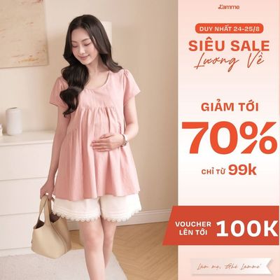 Áo Bầu DORI TOP L'amme - Chất Linen Xước Cao Cấp, Dáng Suông Cổ U Nhún Ngực Che Bụng Tinh Tế