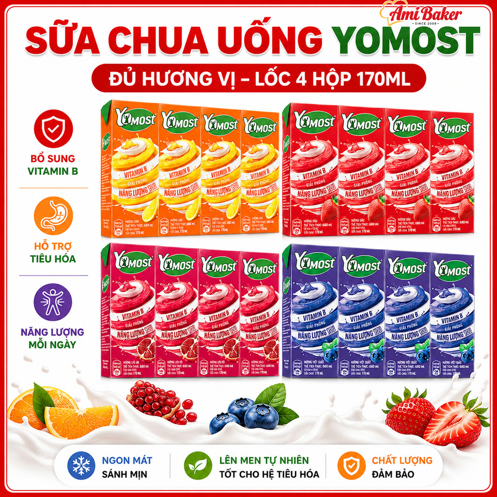 Sữa Chua Uống Yomost Lốc 4 Hộp 170ml – Vị Trái Cây Thơm Ngon, Chua Ngọt Dễ Uống, Tiện Lợi Mỗi Ngày