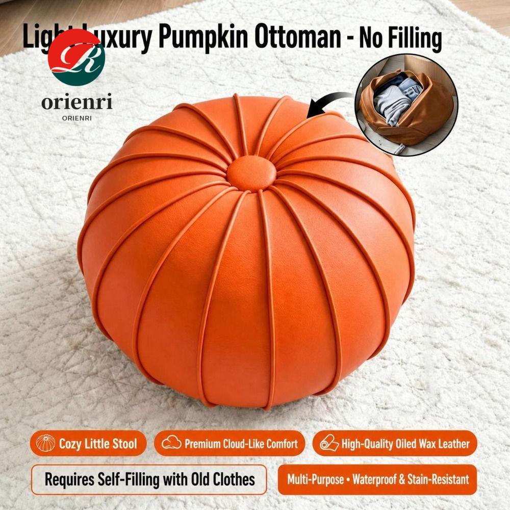 ORIENRI Fillable Ottoman Pouf, Da cấu hình thấp Lưu trữ Ottoman, Phong cách sang trọng Hình tròn trò