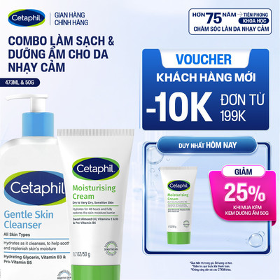 Combo Sữa rửa mặt Gentle Skin Cleanser 473ml + Kem dưỡng ẩm Cetaphil Moisturizing Cream 50g