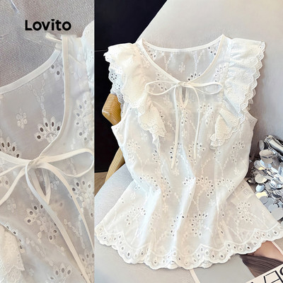Áo Lovito phong cách thường ngày đục lỗ mùa xuân/hè màu trắng cho nữ LR38E037