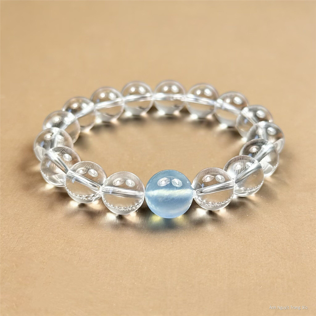 Vòng tay pha lê aquamarine trắng tự nhiên, vòng tay aquamarine trong suốt cao cấp, vòng tay pha lê a