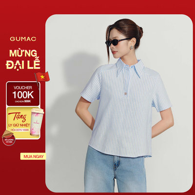 Áo Sơ Mi Nữ GUMAC Form Suông Tay Ngắn Lai Bầu Đính Nút Trang Trí Hiện Đại Thanh Lịch LAG08113