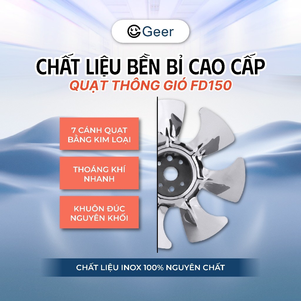 ✨ Quạt thông gió vuông GEER inox 100% mã FD150–FD300 – quạt hút khói bếp, hút gió mạnh, tiết kiệm đi