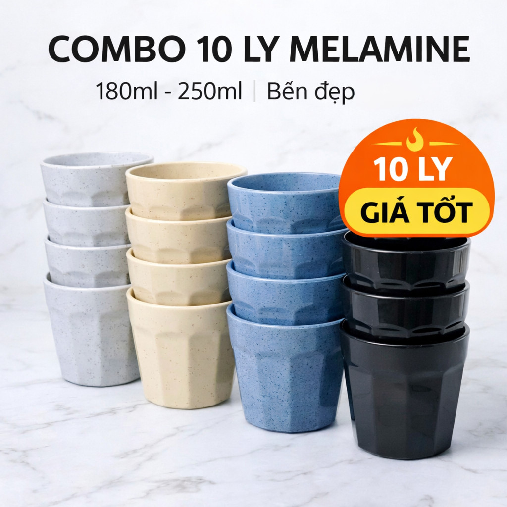 10 cái Ly uống nước, trà đá nhựa melamine 180ml và 250ml Ly Trà Đá Nhựa