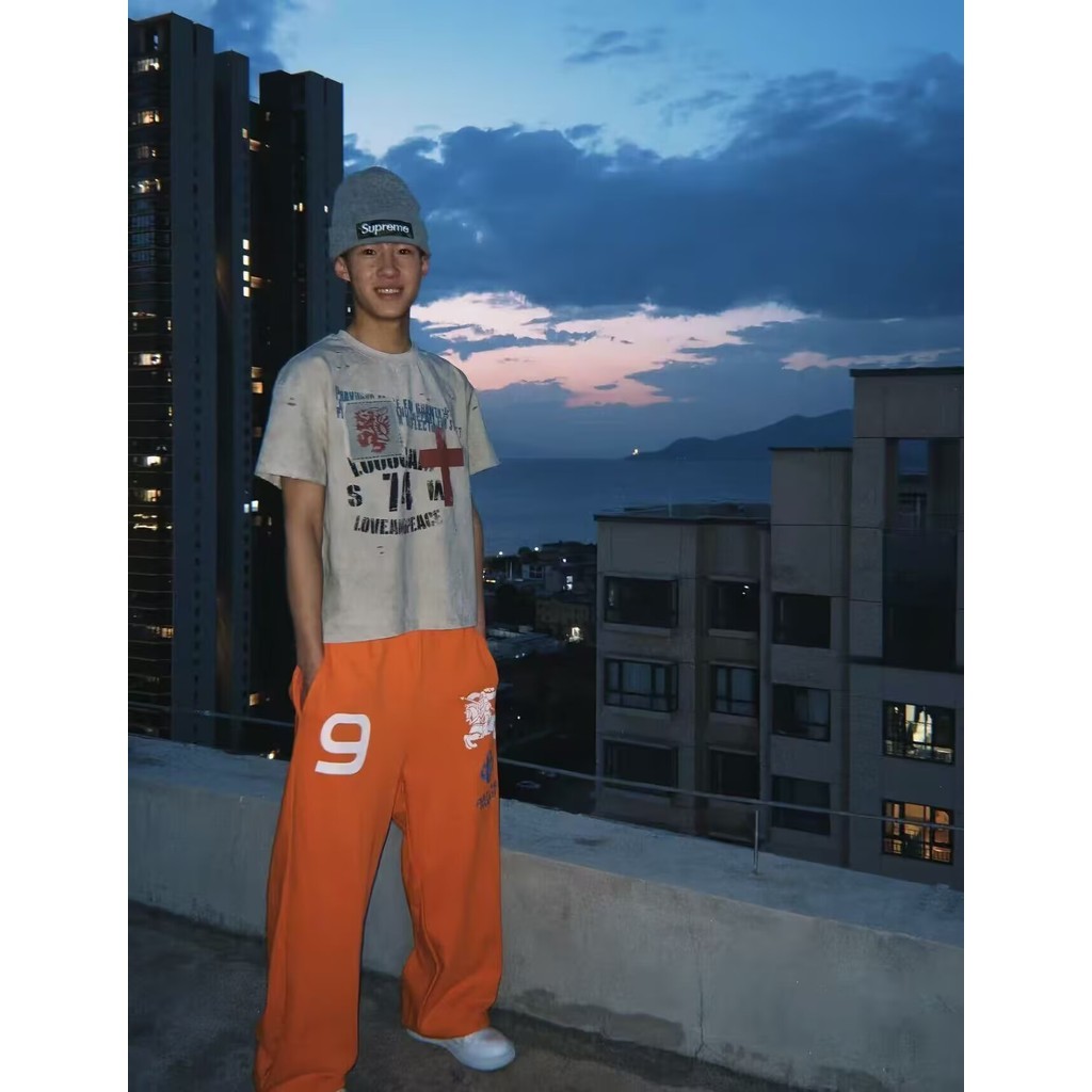 Màu cam cổ điển Mỹ No. 9 Digital Wake Up Sweatpants Nam Quần ống rộng thông thường Quần rộng phù hợp