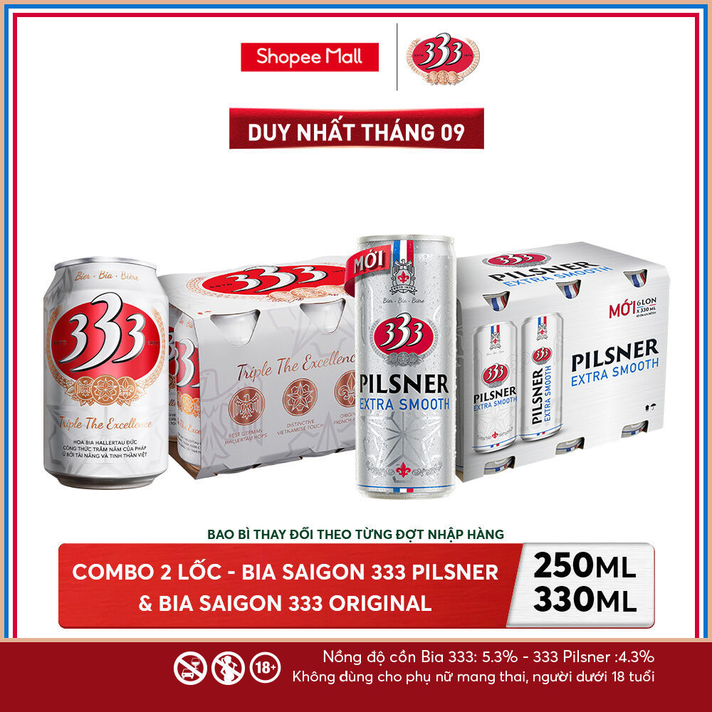 Combo 2 lốc - Lốc 6 Bia Saigon 333 Pilsner 330ml & Lốc 6 Bia Saigon 333 Original 330ml