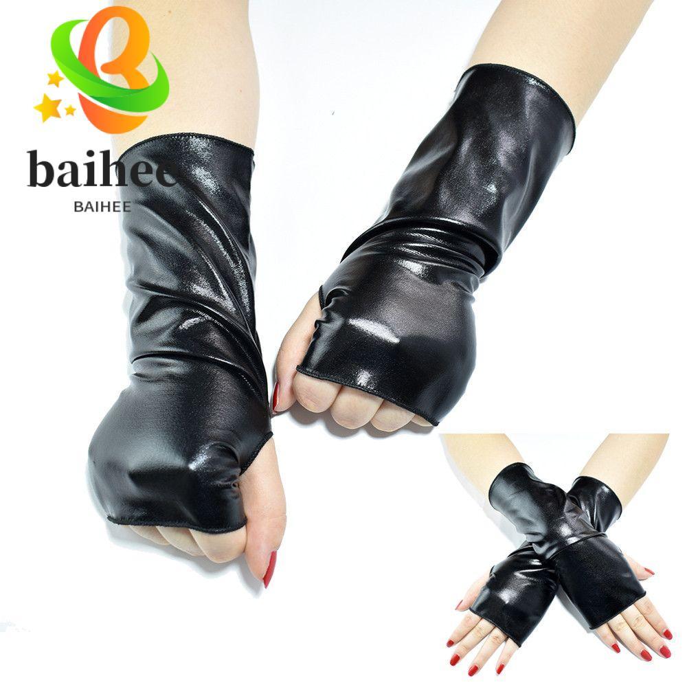 BAIHEE Găng Tay Đen Gothic PU Mittes Gothic Punk Dress Up