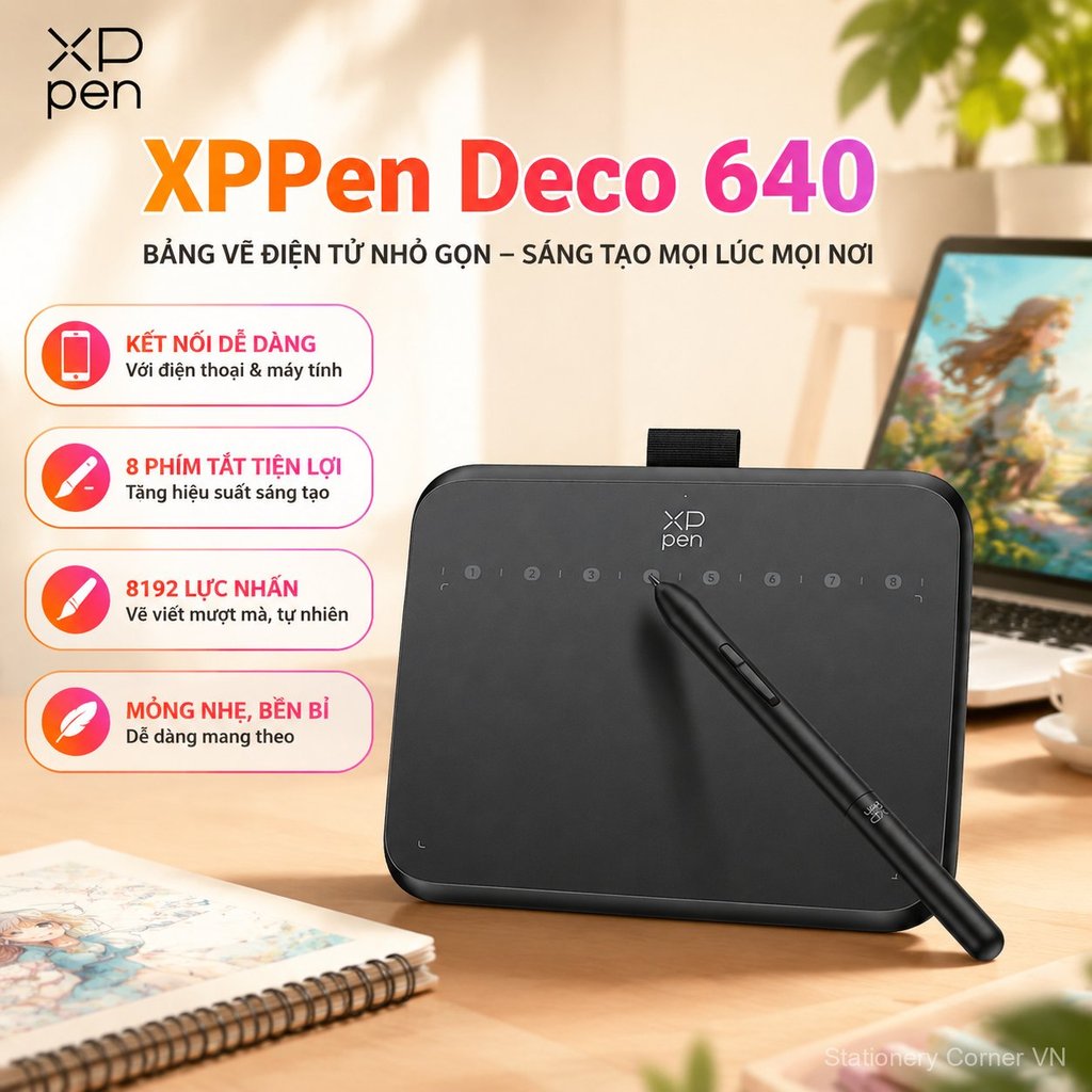 Bảng vẽ XPPen Deco 640 kết nối điện thoại máy tính, viết vẽ học tập, nhỏ gọn, tiện dụng
