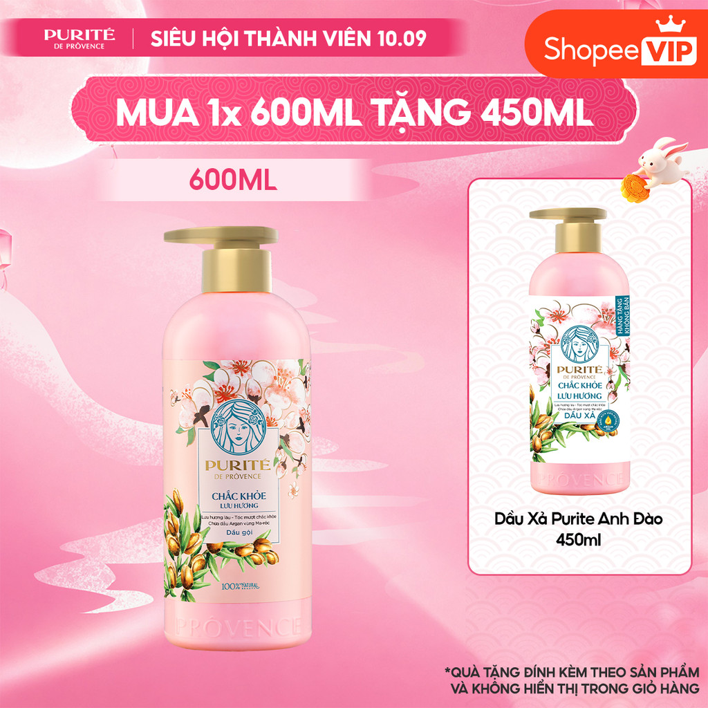 [VOUCHER SVIP 20%] Dầu Gội PURITÉ Chắc Khỏe Lưu Hương 600ML Tặng  Dầu Xả Chắc Khỏe Lưu Hương Anh Đào