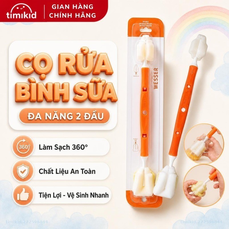 Cọ Rửa Bình Sữa WESSER Hàn Quốc 2 Đầu Đa Năng Cho Bé, Giúp Làm Sạch Bình Và…