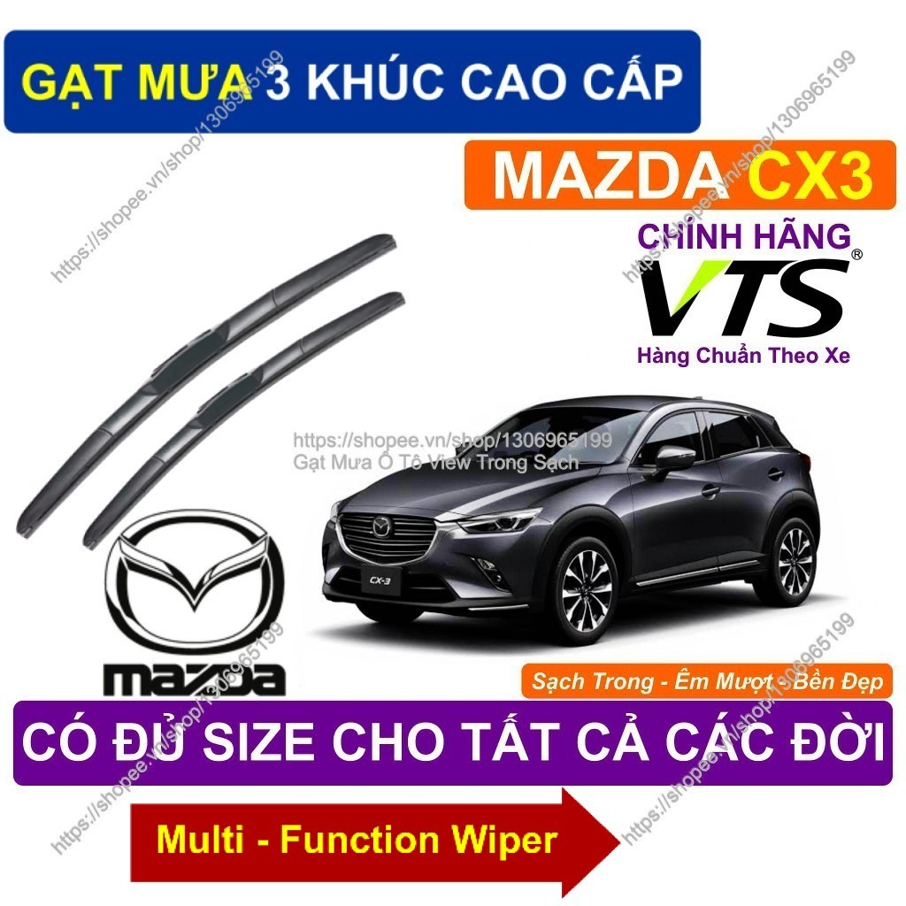 Gạt Mưa 3 Khúc Cao Cấp; Gạt Mưa Êm Mượt Kính Lái Mazda CX3; Cặp Gạt Mưa Kính Lái Mazda CX3;  Mazda C