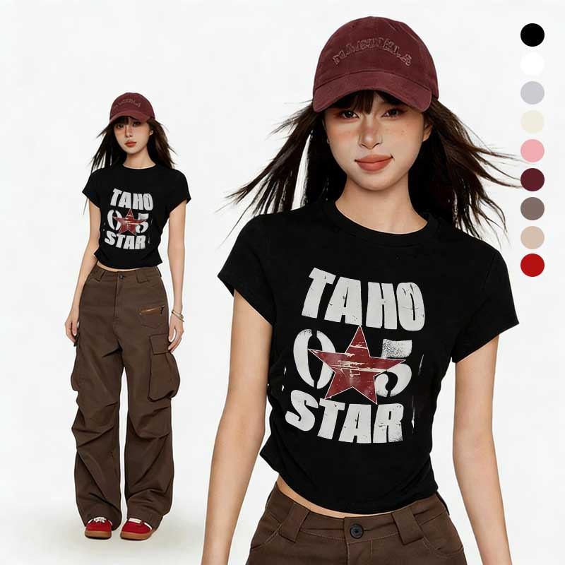 T42.SHOP Crop baby tee Slim Fit Wear It And Hide Your Figure. Áo thun nữ vải Cotton siêu mềm "TAHO S