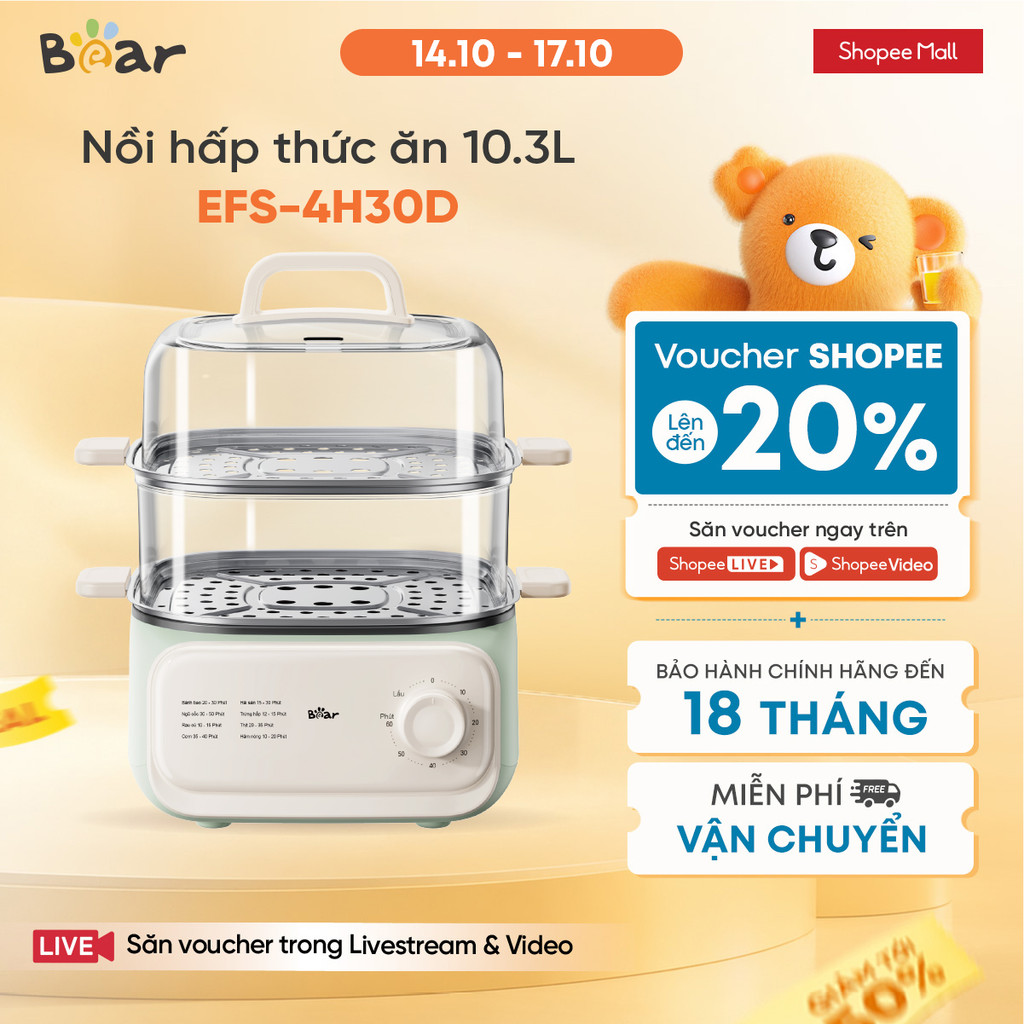 Nồi Hấp Thức Ăn 10.3L Bear EFS-4H30D - Hàng Chính Hãng