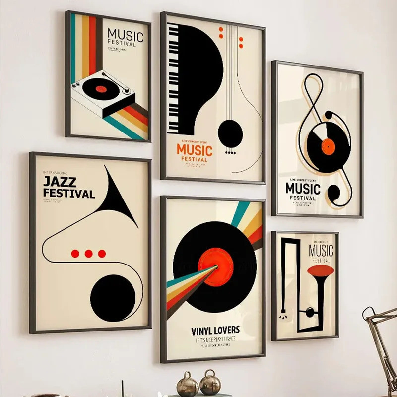 [295] Poster Vinyl Music Festival dán tường - Tranh decal bóc dán in hình nhạc cụ Music Festival