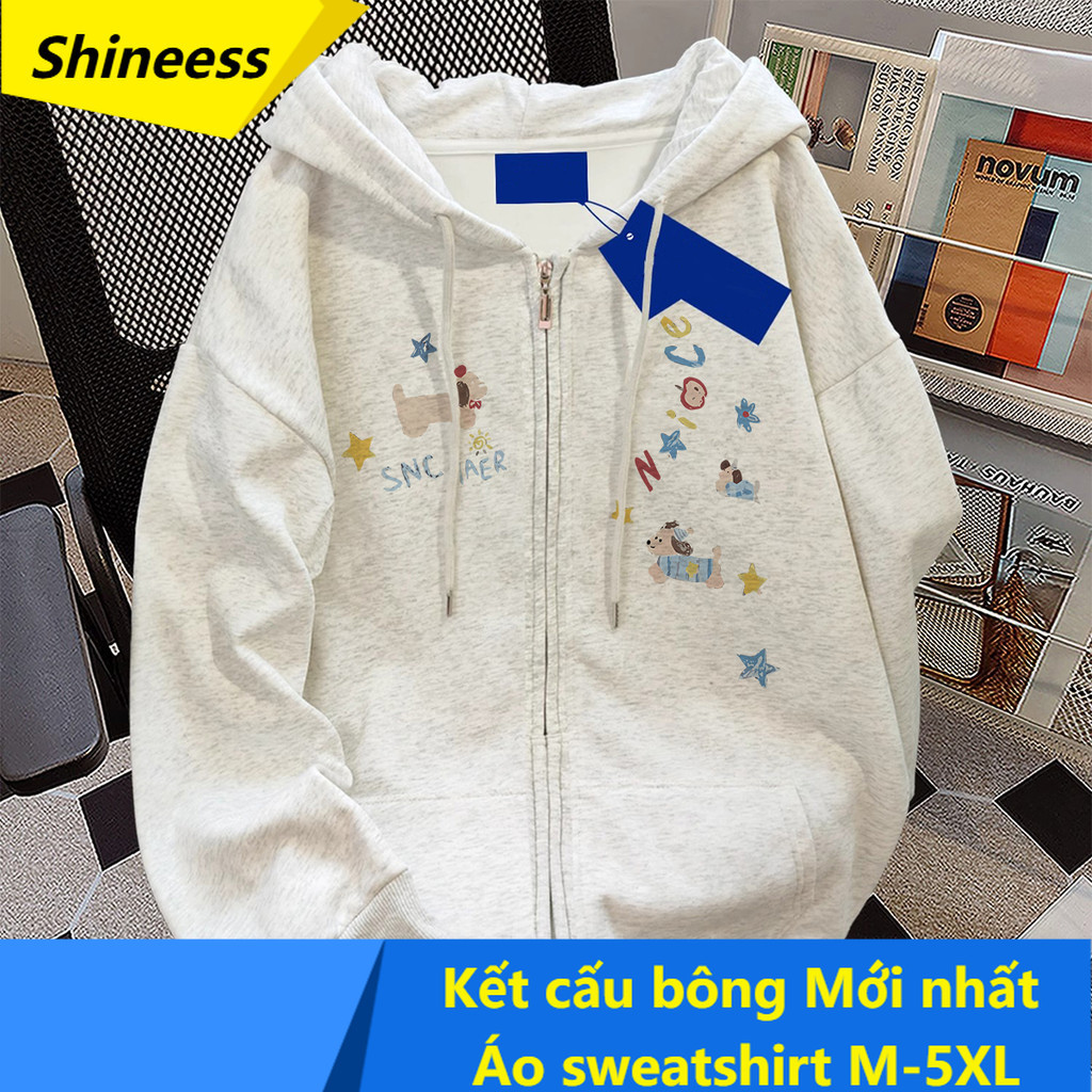 áo khoác nón to rộng vintage xám tiêu girl phố xịn mũ to Shineess