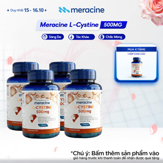 COMBO 4 Viên uống Meracine L-Cystine 500mg giúp sáng da, hỗ trợ giảm nám, giảm mụn, rụng tóc, giảm gãy móng (Lọ 60V))