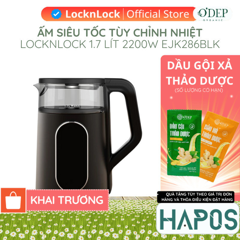 Ấm đun siêu tốc LocknLock Digital Electric Kettle 1.7L - Màu đen EJK286BLK 5 chế độ nhiệt, giữ ấm 2 