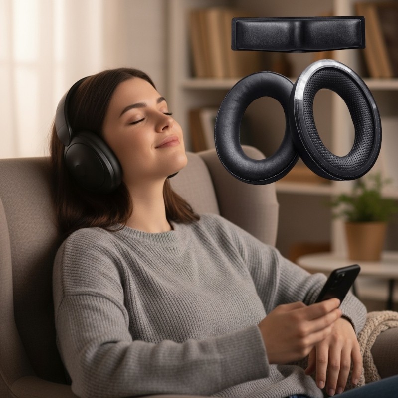 Miếng đệm tai nghe bằng da thoáng khí mặt trăng có băng đô cho tai nghe HD620S HD560S