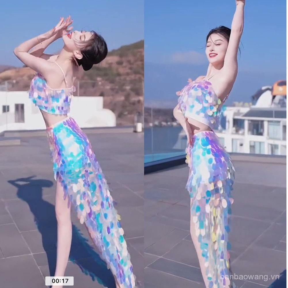 2025Belly Dance Performance Costume Nightclub Performance Outfit Practice Wear Sequin Skirt Set