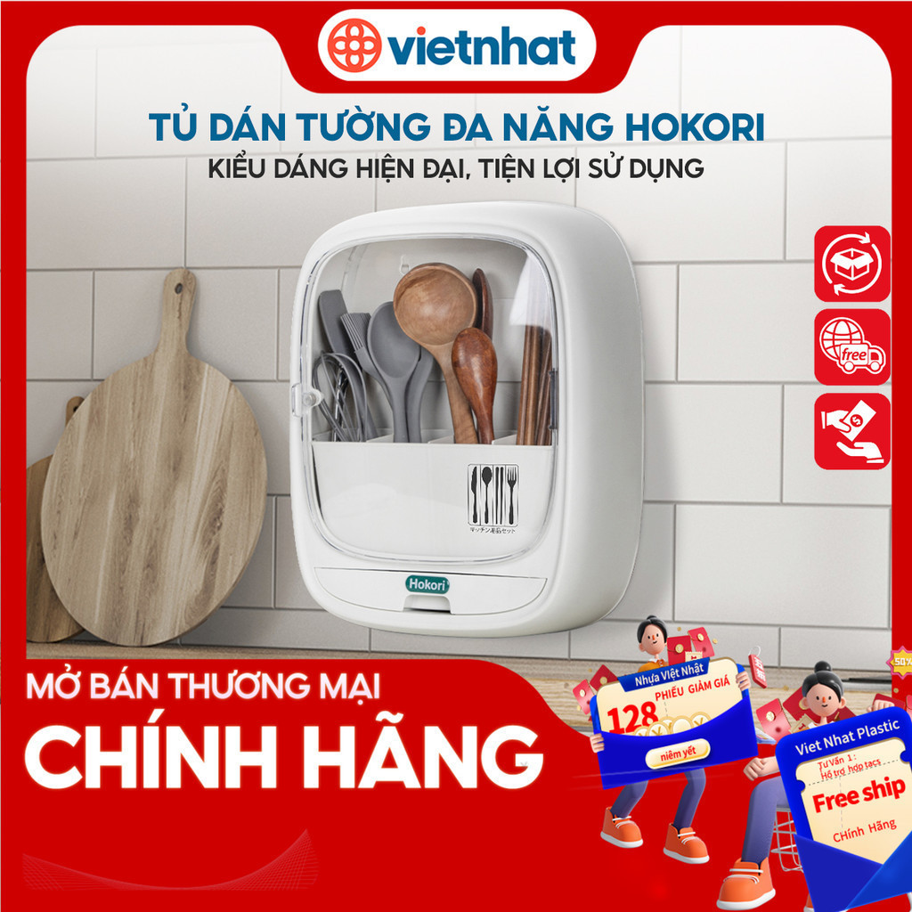 Hộp đựng đũa thìa dán tường tiện dụng Hokori H6788 Nhựa Việt Nhật Shop CK