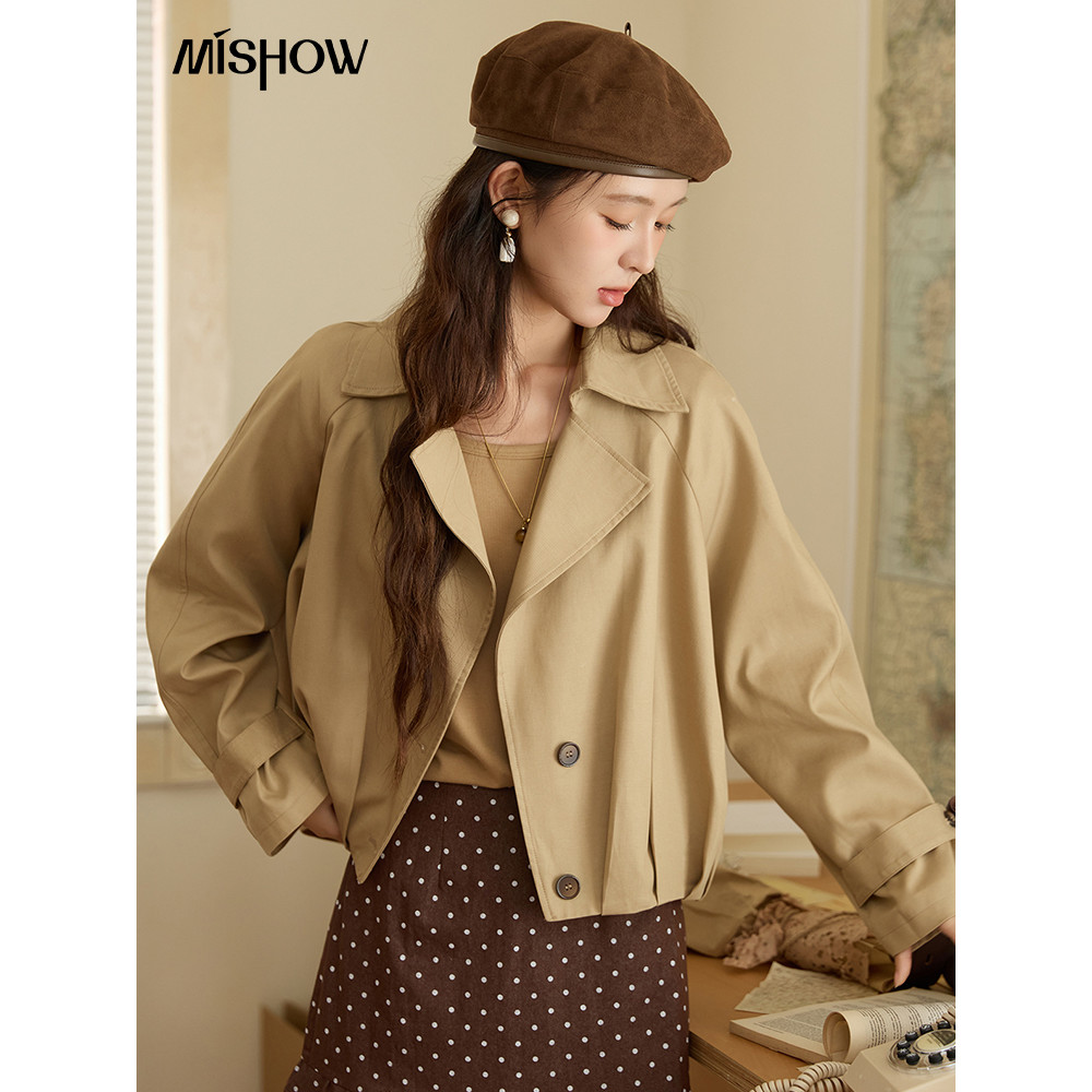 MISHOW Tencel Cotton Áo Gió Nữ Thu Đông 2025 Phong Cách Mới Kaki Tay Thiết Kế Ngắn Áo Khoác Ngắn