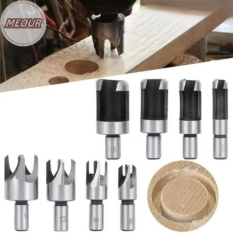 Meour Wood Plug Cutter Bit Set Straight Hole Saw Opener Router Boring Tool Tenon Deep Cork Knife Hex