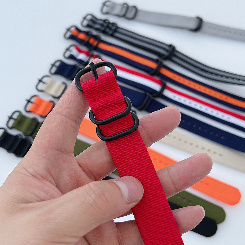18 / 20 / 22 / 24mm Năm Nhẫn Khóa Dây Đeo NATO Nylon Dệt Dây Đeo Tay Vải Dày