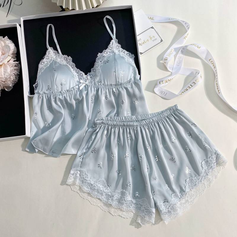 Summer New Women's Suspenders Pajamas Set Silk Suspender Shorts Home Pajamas W6nI