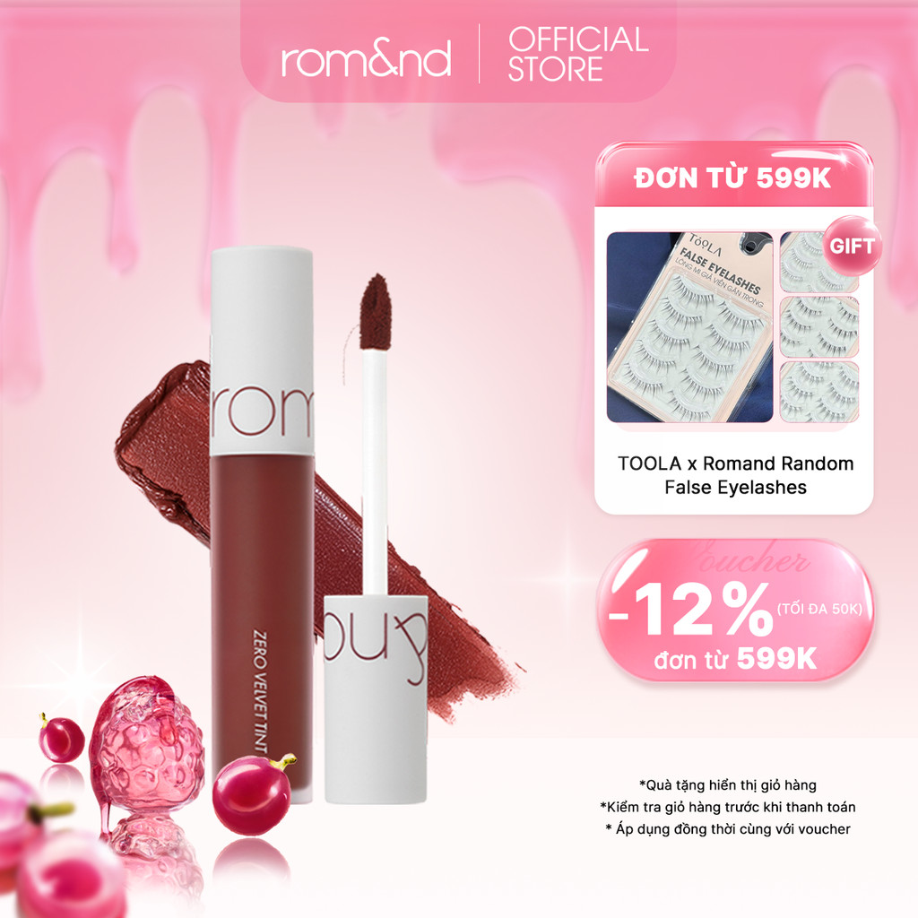 [Rom&nd] Son kem lì cực nhẹ môi Hàn Quốc Romand Zero Velvet Tint 5.5g