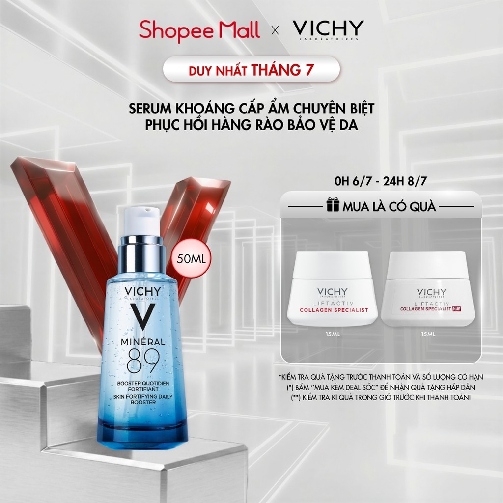 Serum khoáng “quốc dân” giúp phục hồi và cấp ẩm chuyên biệt Vichy Mineral 89 50ml, chống đa tác nhân làm suy yếu da