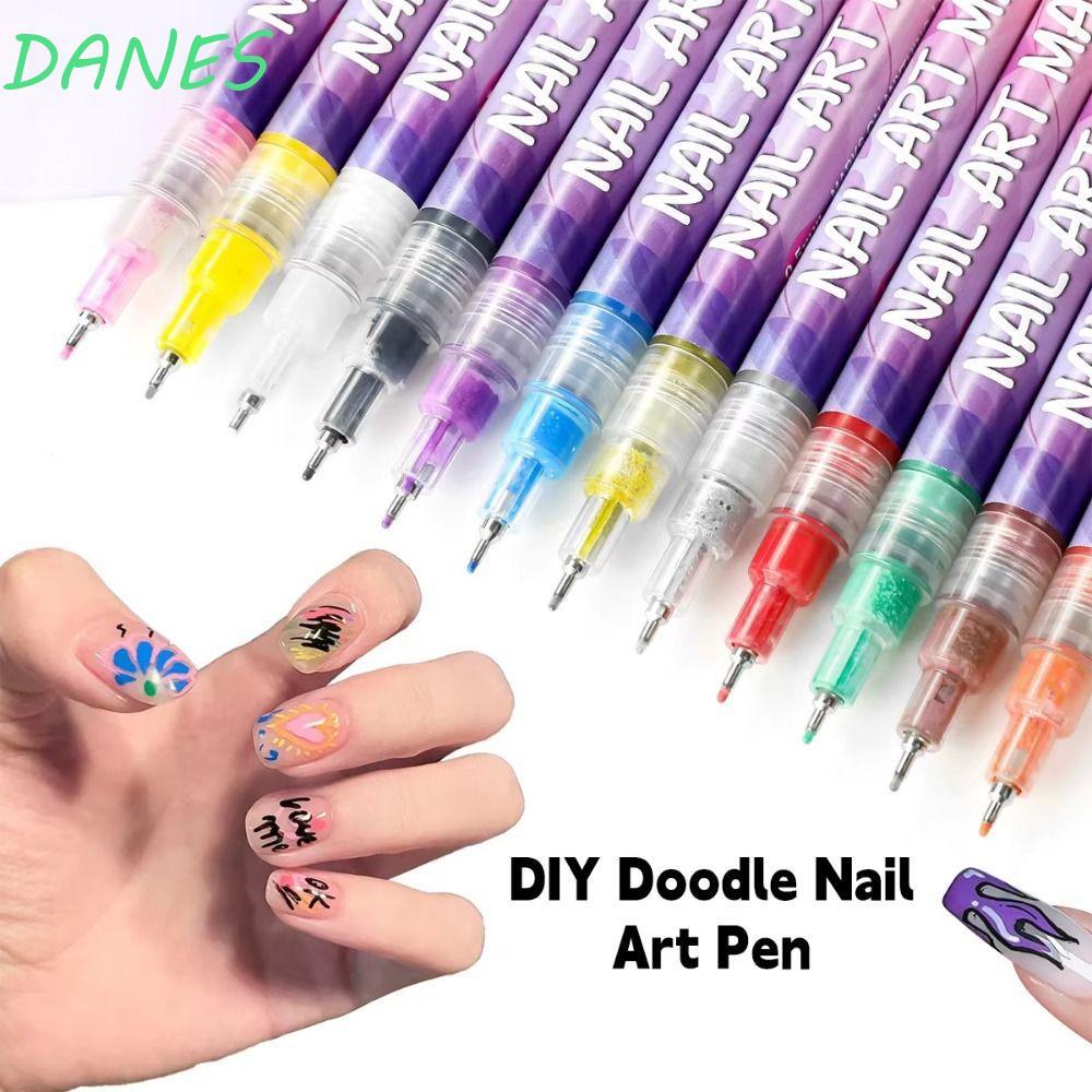 FRBFRB 3D Nail Art Pens DIY Set, 12 màu không thấm nước DIY Nail Art Nail Marker, Chuyên nghiệp Trừu