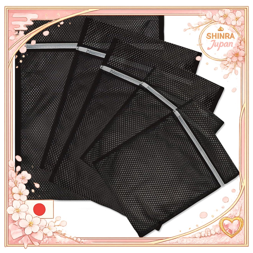 《Direct From Japan》  Laundry Net, Washing Net, Black, Set of 5, Square Washing Net, Dryer Safe, Soft