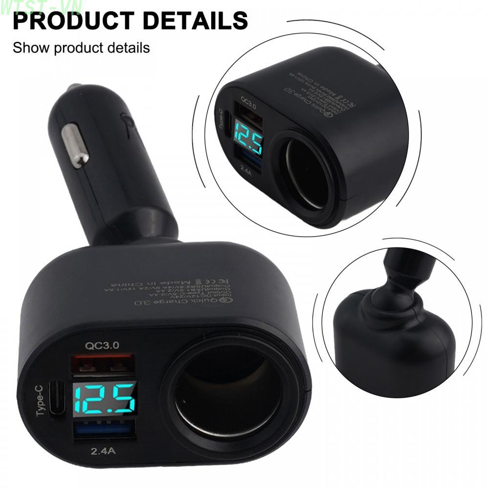Car Splitter Charger ABS Black Car Socket Splitter Charger Vehicle Electronics