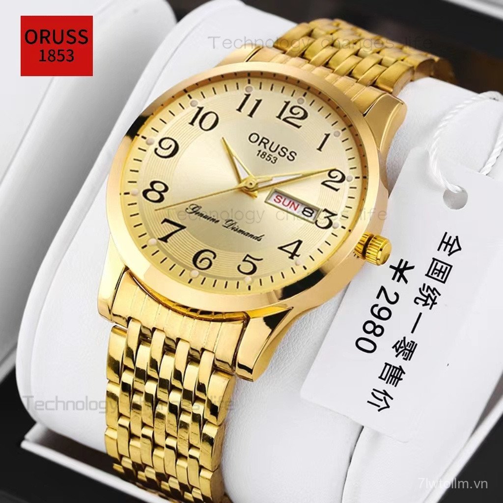 ORUSS Chính Hãng Nam / Nữ Lịch Kép Sang Trọng Vàng Chống Thấm Nước Đồng Hồ Nam Thép Không Gỉ Nam Kin