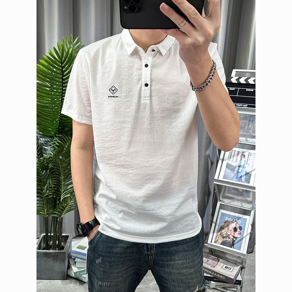 Ice Sense Vải Lanh Cotton Tay Ngắn Áo Sơ Mi polo Nam 2026 Ve Áo Màu Trơn Phong Cách Mỏng Slim-fit Co