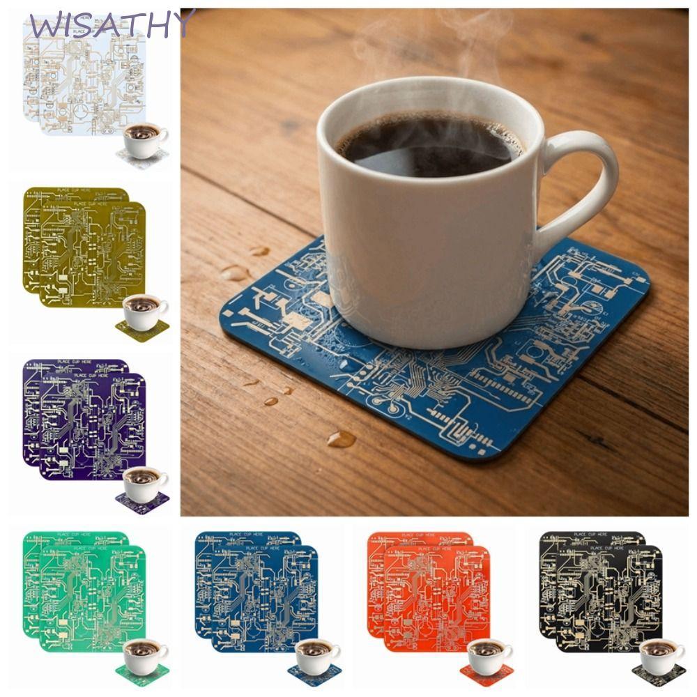 WISATHY WISHY PCB Coaster, Tấm lót bảng mạch vuông chịu nhiệt, Bàn ăn cách nhiệt sợi thủy tinh sáng 