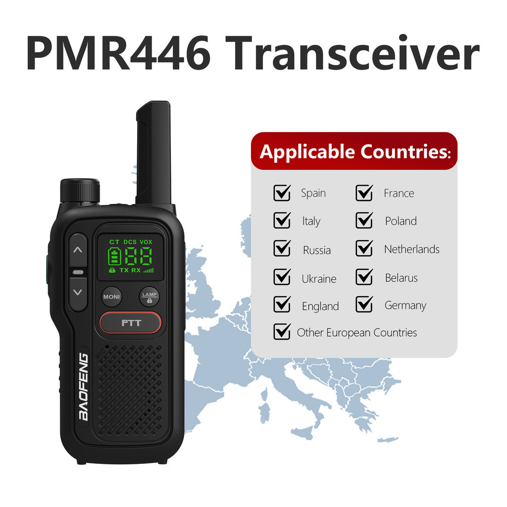 Bộ đàm Mini Baofeng BF-T18 PMR446 Có thể sạc lại 446MHZ Type-C để cắm trại Đài phát thanh hai chiều
