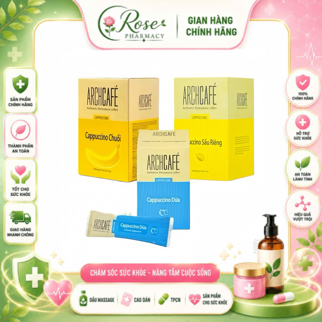 [COMBO 3 HỘP] Hộp 12 gói - Capuchino Vị Trái Cây ArchCafe - Vị Chuối / Sầu Riêng / Dừa - Cà Phê Trái