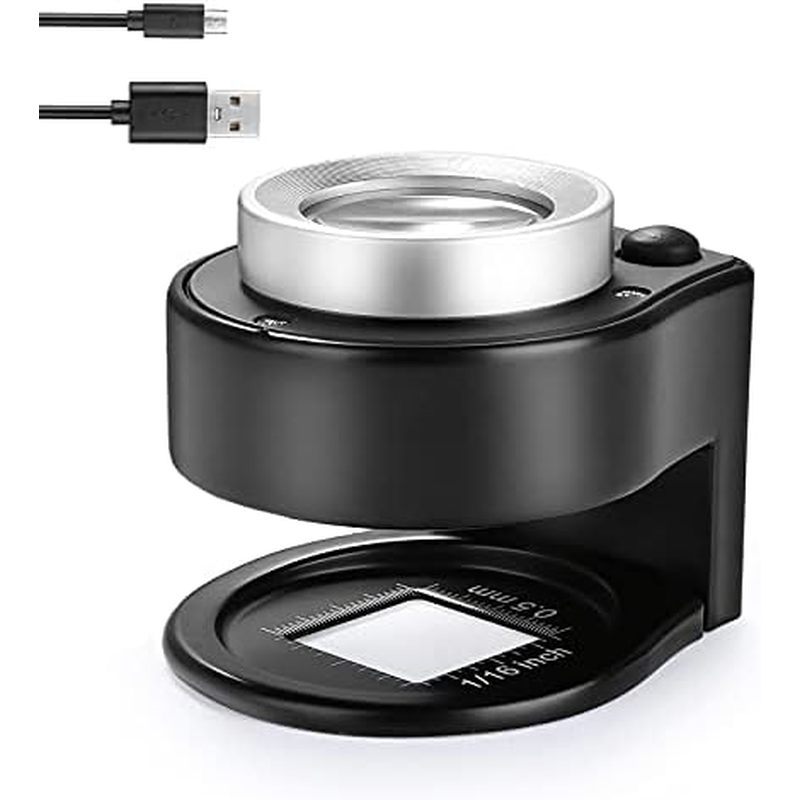 30X Coin Magnifier, USB Rechargeable 6 Lights Portable Metal Eye Loupe Sewing Magnifying Glass for T
